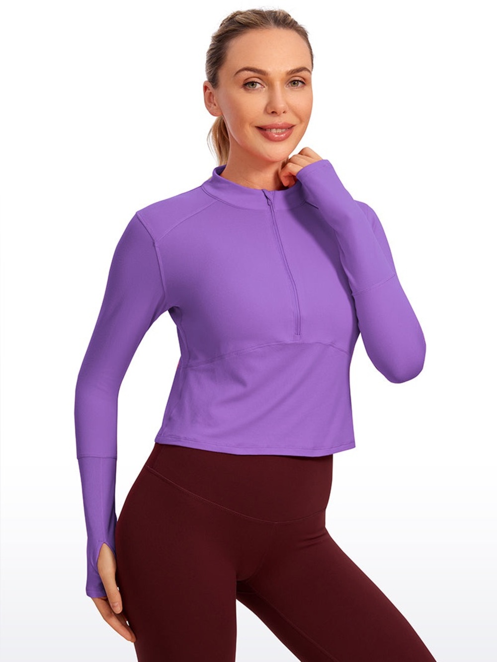 CRZ Yoga Brushed Half Zip Cropped Long Sleeve - Royal Lilac